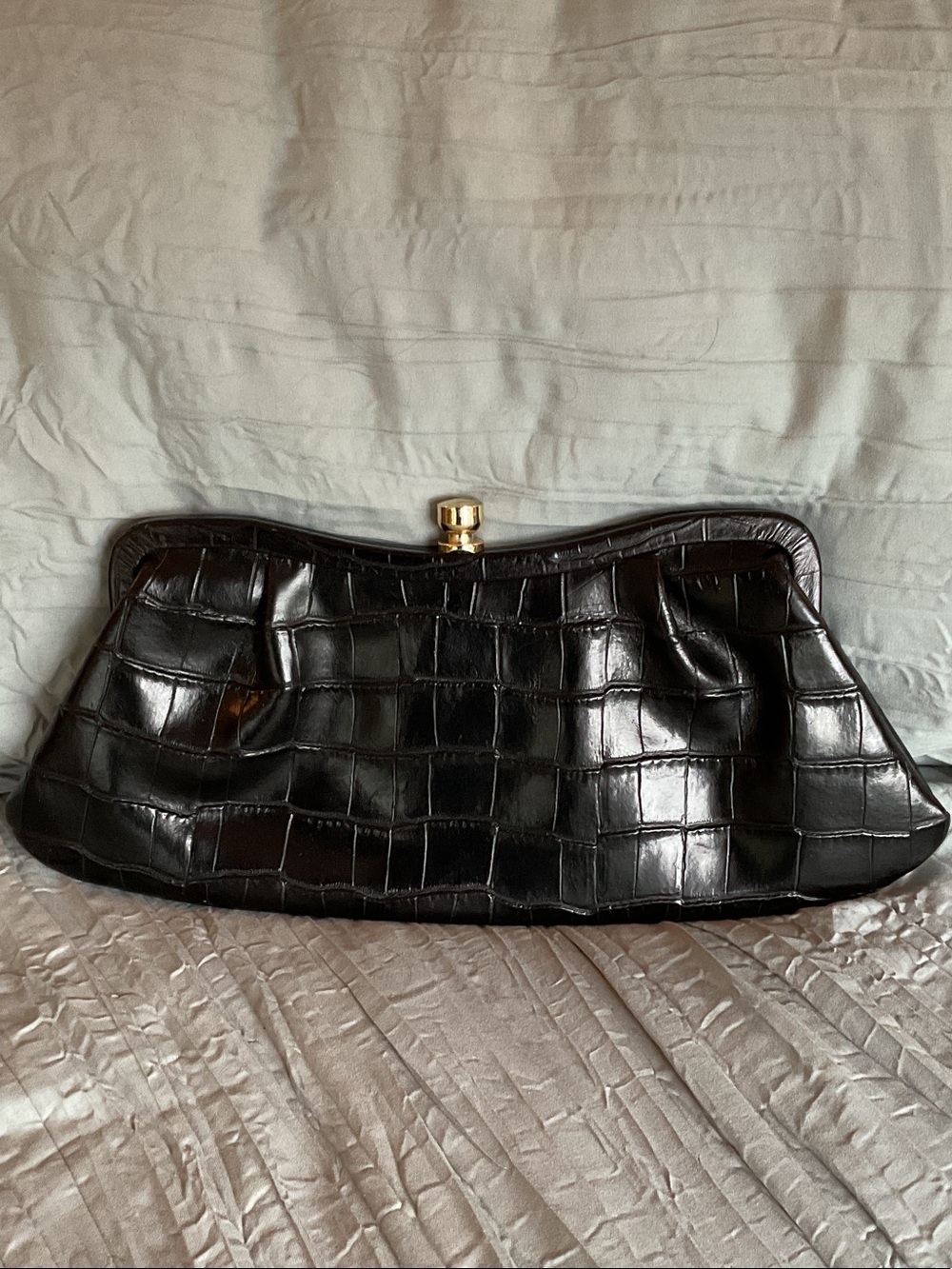 Banana Republic Black Croc-Embossed Clutch with Gold-Tone Kiss Lock